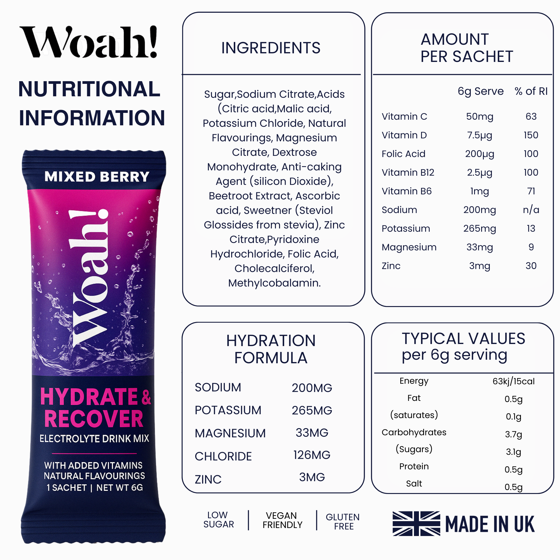 Woah! Mixed Berry Electrolyte Drink Mix -  6 Sachets